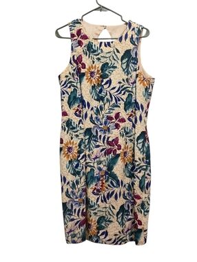 Maggy London Silk Floral Sleeveless Sheath Dress Size 12 Hawaii Cruise Tropical